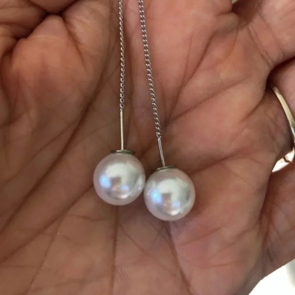Stars Silver Tone Pearl Threader Earrings NWT - Picture 2 of 4